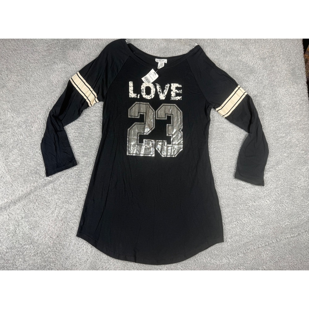 Lazee Girlz Sleepwear Top Womens Large Black NWT Love 23 Varsity 100% Cotton
